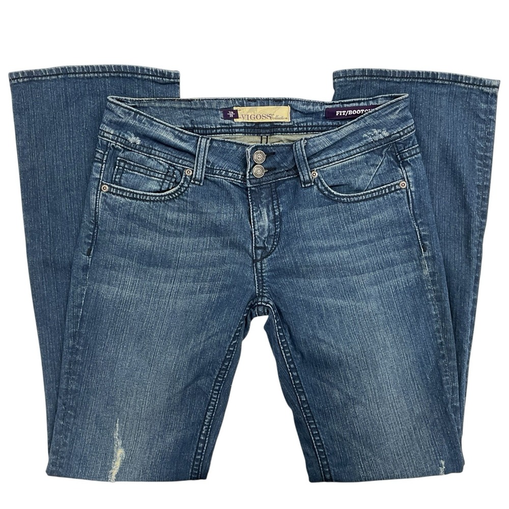 Vigoss Women's 7/8 (29) Low Rise Medium Wash Bootcut Embellished Pockets Jeans